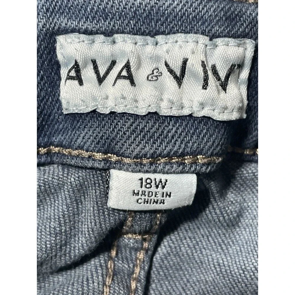 Ava & Viv Womens 18W Black High Rise Stretch Denim Shorts Distressed Midi Length